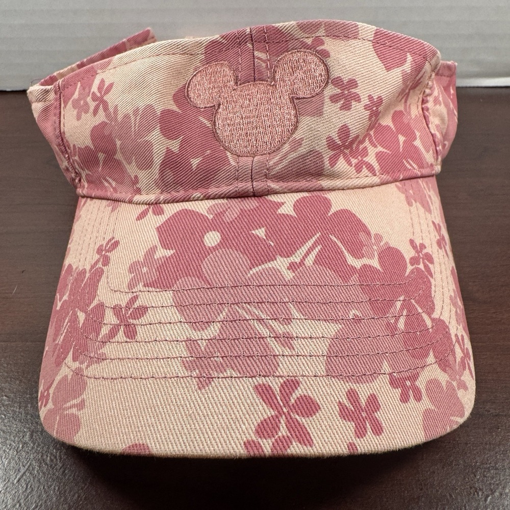 Disneyland Parks Embroidered Mickey Mouse Women’s Pink Floral Visor Adjustable
